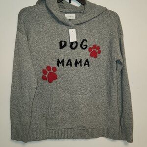 Lou & Grey Hooded Gray Cotton Blend Pawprint "DOG MAMA" pullover Sweater Size M